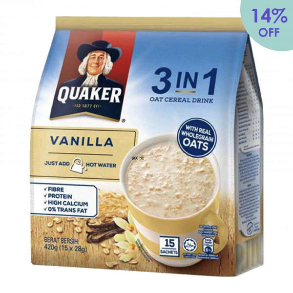 QUAKER 3in1 Oat Cereal Drink 420g <br>(15's x 28g) - Vanilla