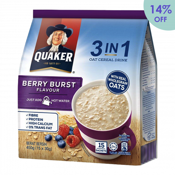QUAKER 3in1 Oat Cereal Drink 450g <br>(15's x 30g) - Berry Burst Flavour